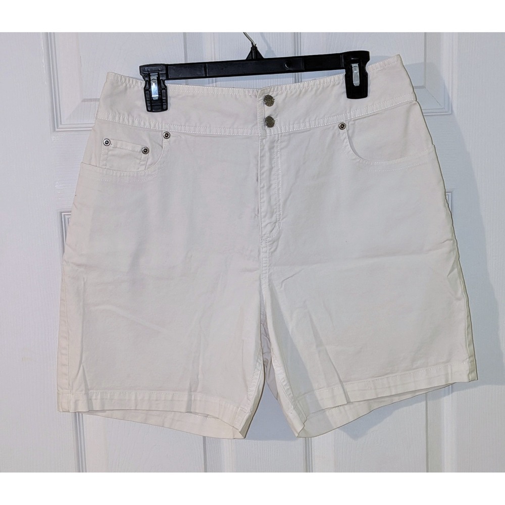 Chico's Women's White Cotton Blend High Waist Bermuda Shorts Size 14 (2.5)